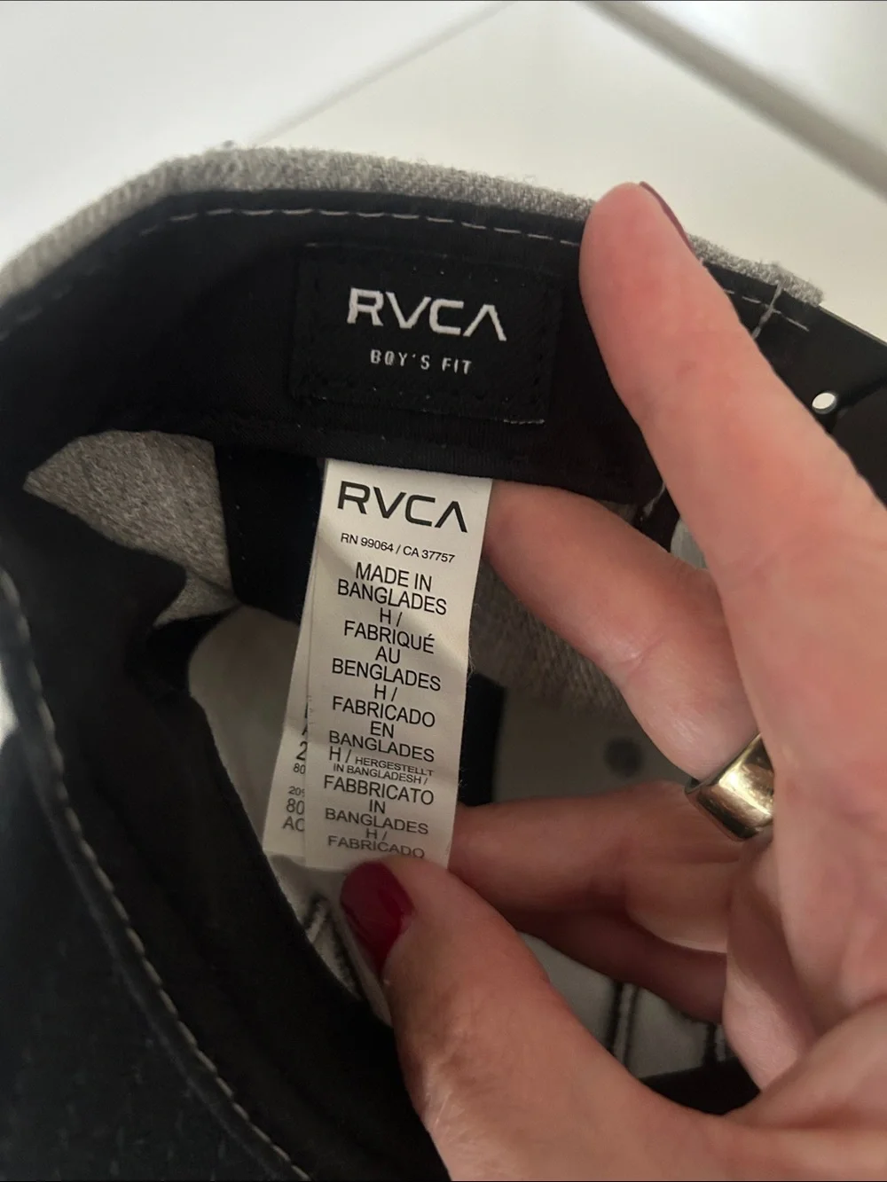 RVCA Grey Crown with Black Visor Embroidered Logo Snapback